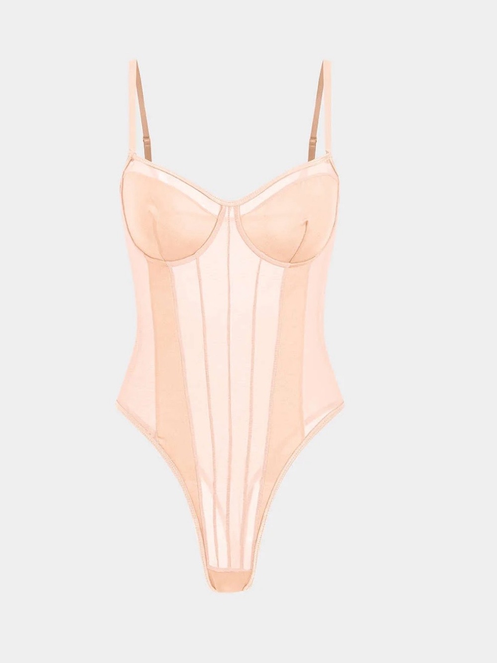 Sheer Blush Underwire Shaping Bodysuit with Adjustable Straps